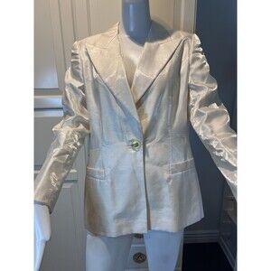 Escada Margaretha Ley Women's Blazer Jacket Silk Blend Shimmer Cream Size 38/8